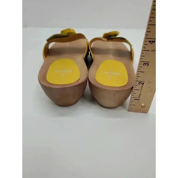 Glacee Marjorie Yellow Leather Sandals with Wooden Sole Women's Size 8 New - Picture 7 of 8